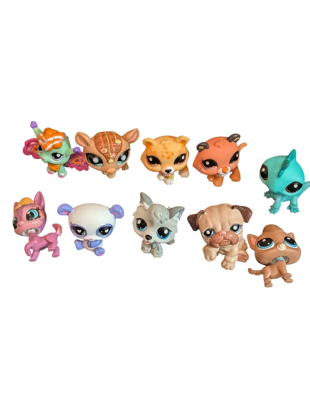 Littlest Pet Shop Lot 10 Figures LPS G7 Wolf Bulldog 1765 Fairy Armadillo 1007